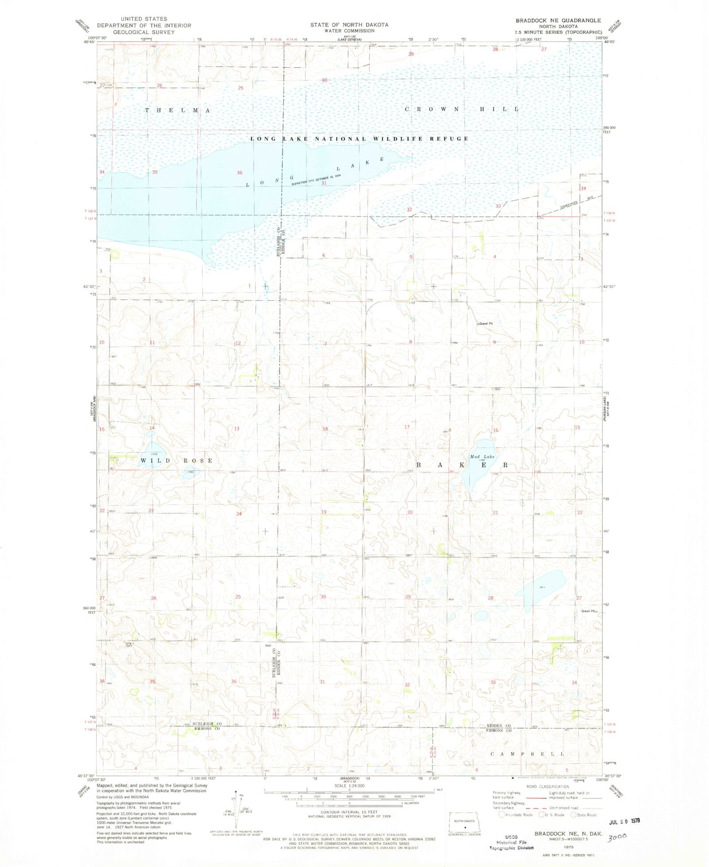 Classic USGS Braddock NE North Dakota 7.5'x7.5' Topo Map Image