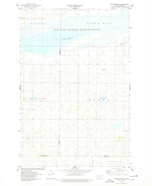 Classic USGS Braddock NE North Dakota 7.5'x7.5' Topo Map Image
