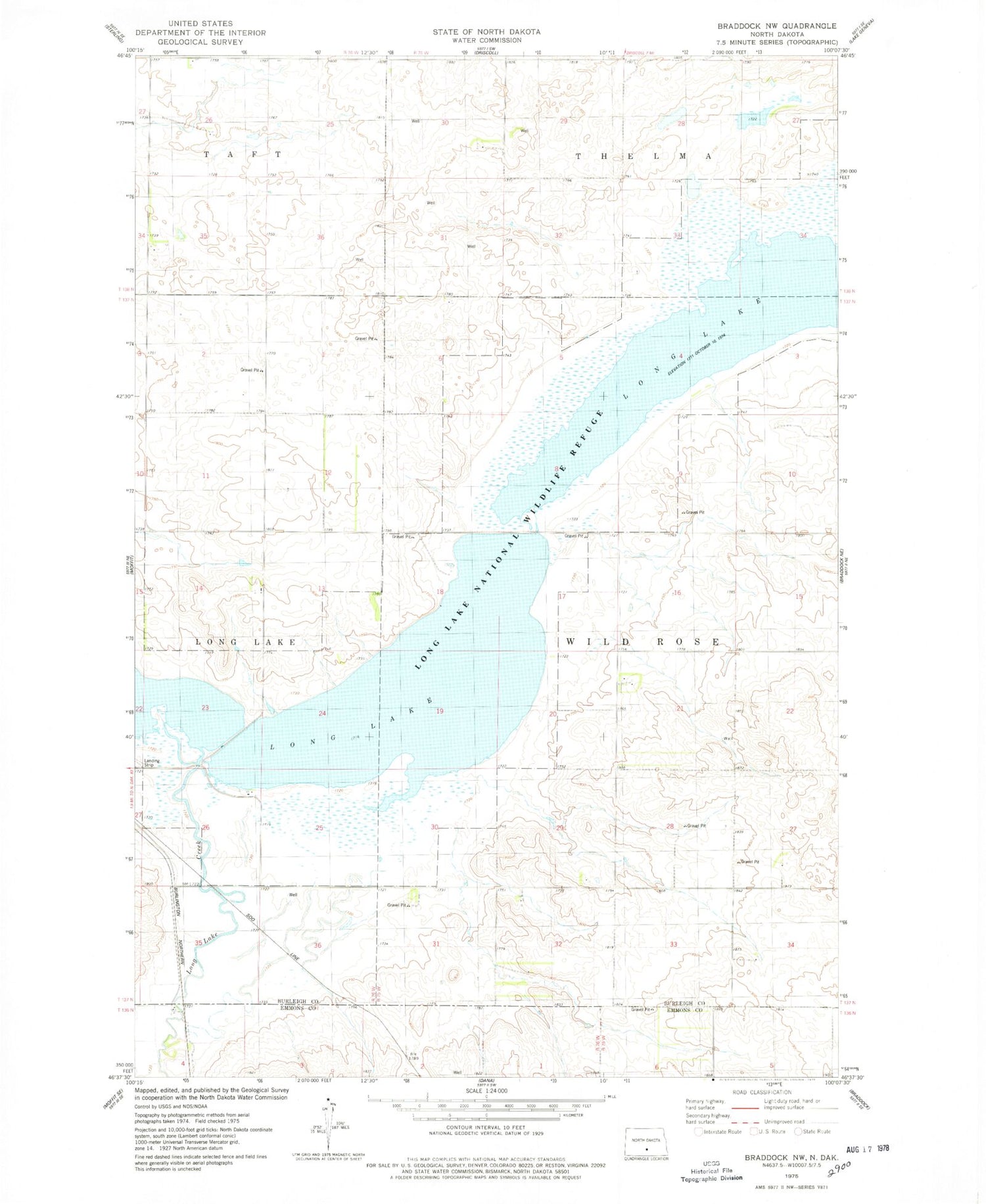 Classic USGS Braddock NW North Dakota 7.5'x7.5' Topo Map Image