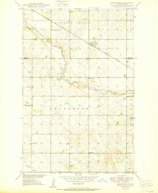 Classic USGS Brantford North Dakota 7.5'x7.5' Topo Map Image