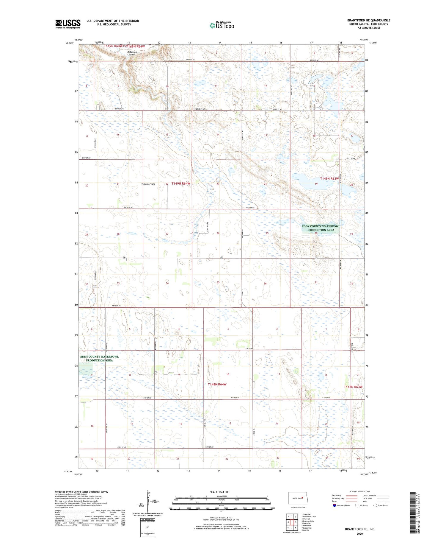 Brantford NE North Dakota US Topo Map Image