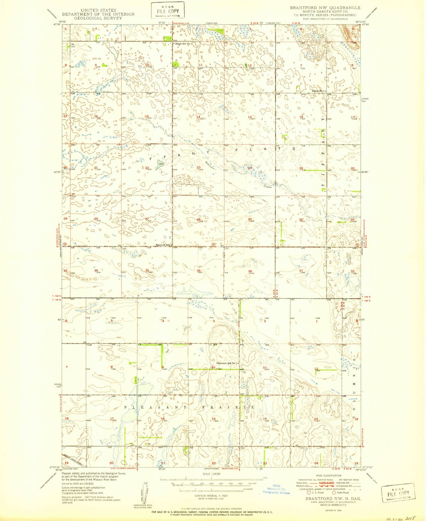Classic USGS Brantford NW North Dakota 7.5'x7.5' Topo Map Image