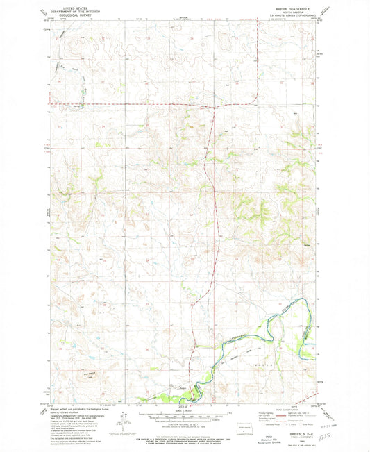 Classic USGS Breien North Dakota 7.5'x7.5' Topo Map Image