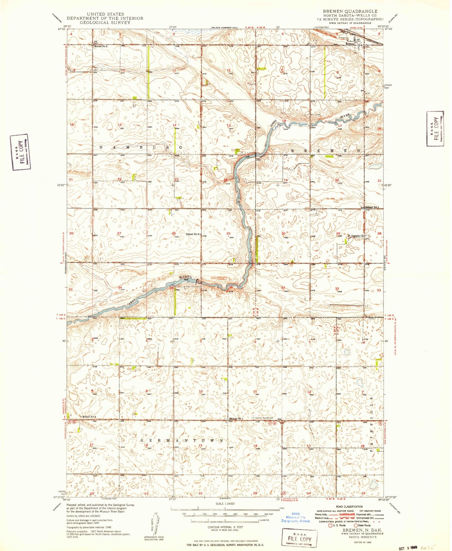 Classic USGS Bremen North Dakota 7.5'x7.5' Topo Map Image