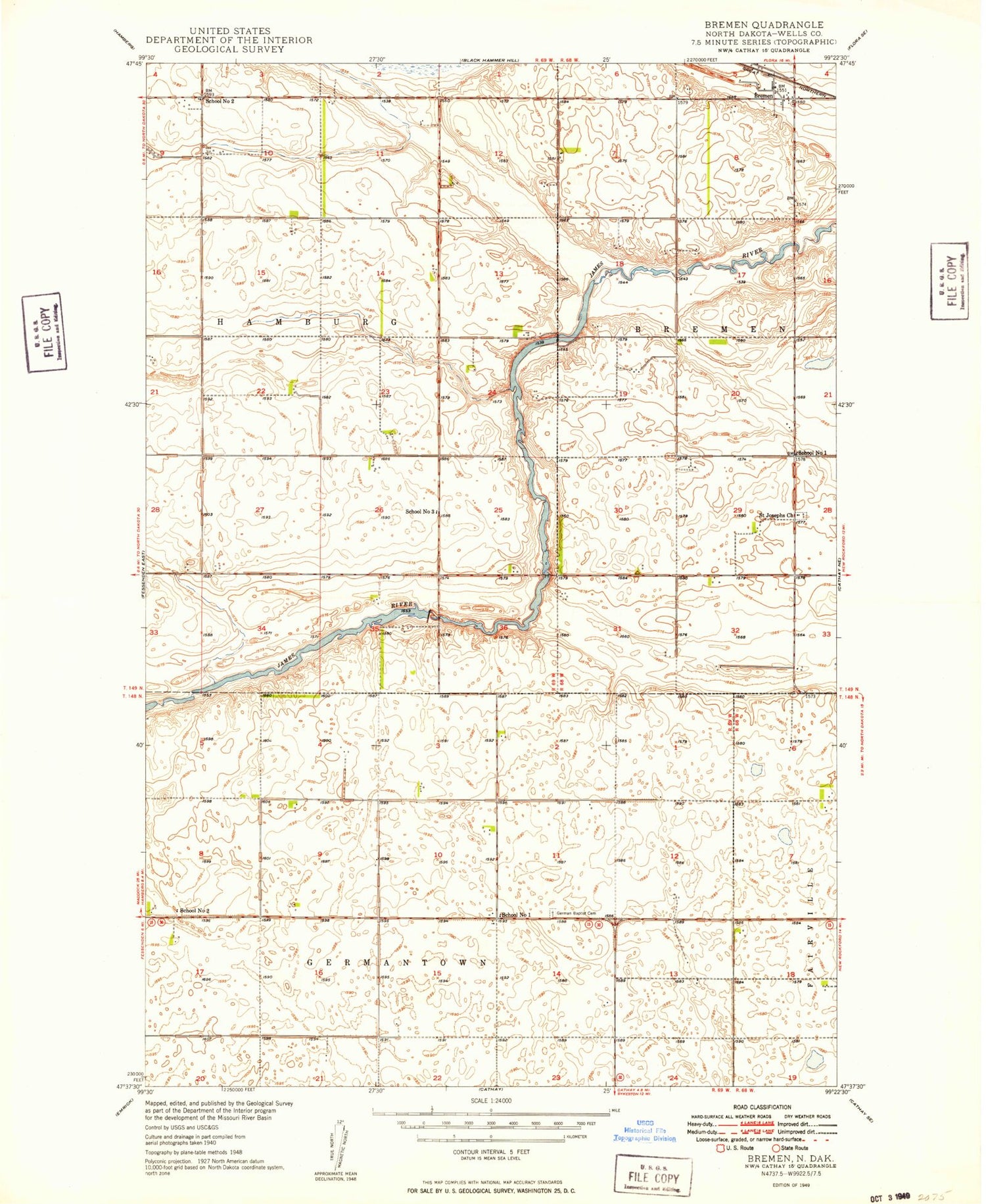 Classic USGS Bremen North Dakota 7.5'x7.5' Topo Map Image