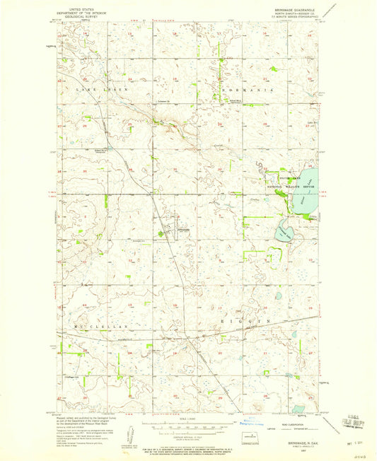 Classic USGS Brinsmade North Dakota 7.5'x7.5' Topo Map Image