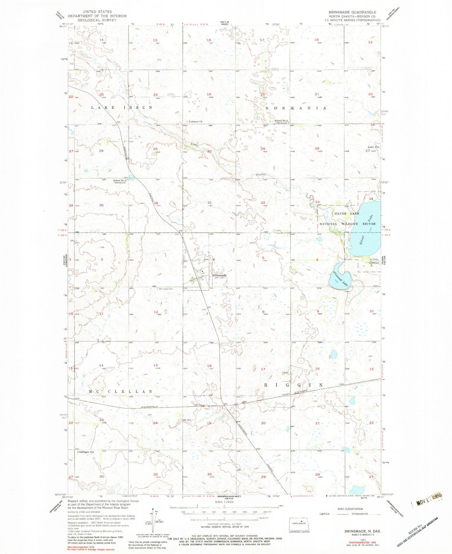 Classic USGS Brinsmade North Dakota 7.5'x7.5' Topo Map Image