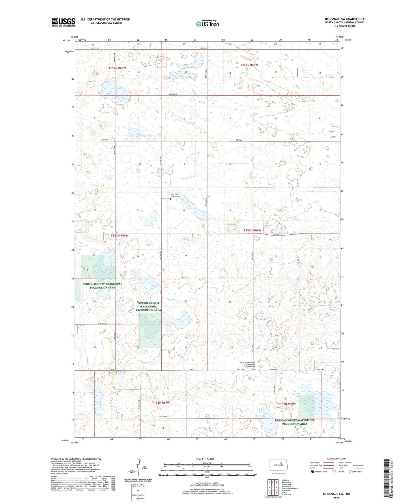Brinsmade SW North Dakota US Topo Map Image