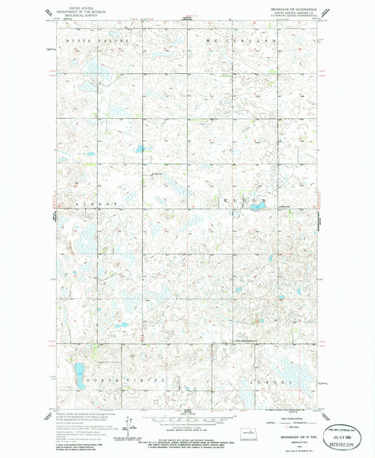Classic USGS Brinsmade SW North Dakota 7.5'x7.5' Topo Map Image