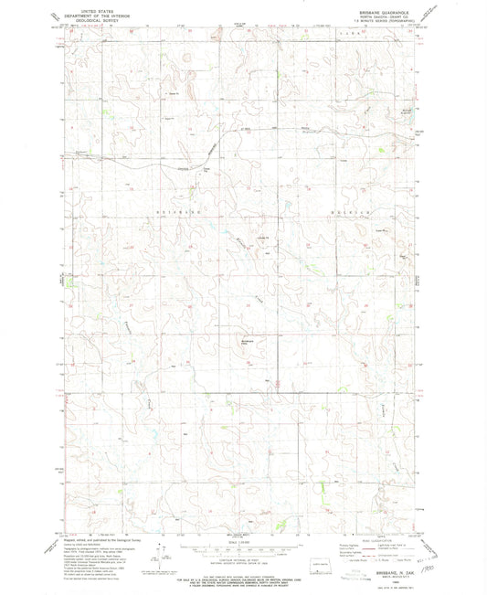 Classic USGS Brisbane North Dakota 7.5'x7.5' Topo Map Image