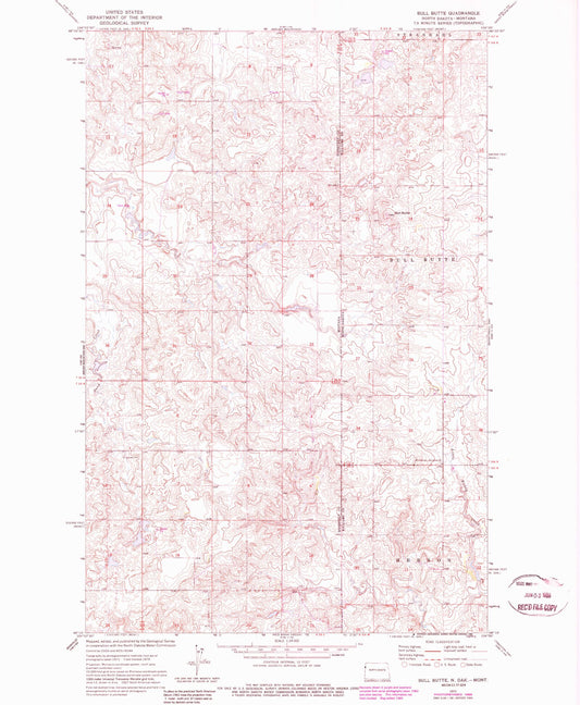 Classic USGS Bull Butte North Dakota 7.5'x7.5' Topo Map Image