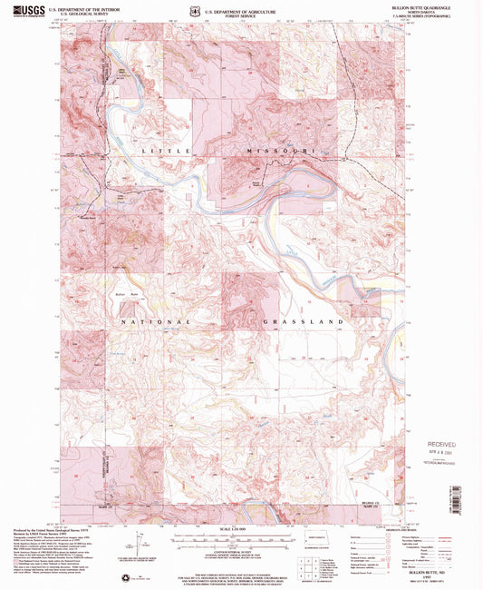 Classic USGS Bullion Butte North Dakota 7.5'x7.5' Topo Map Image