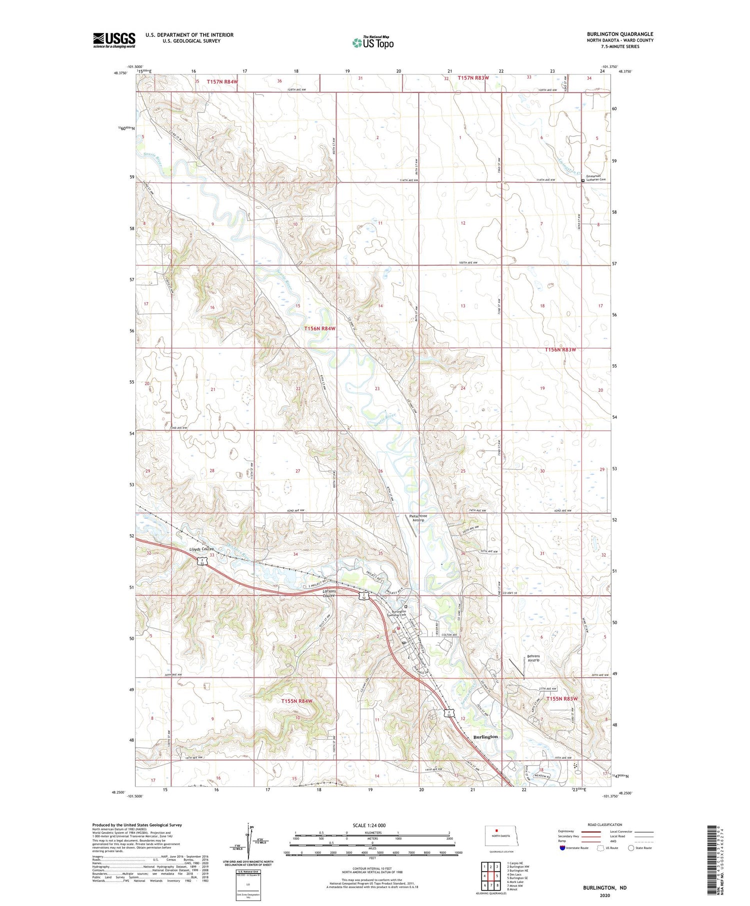 Burlington North Dakota US Topo Map Image
