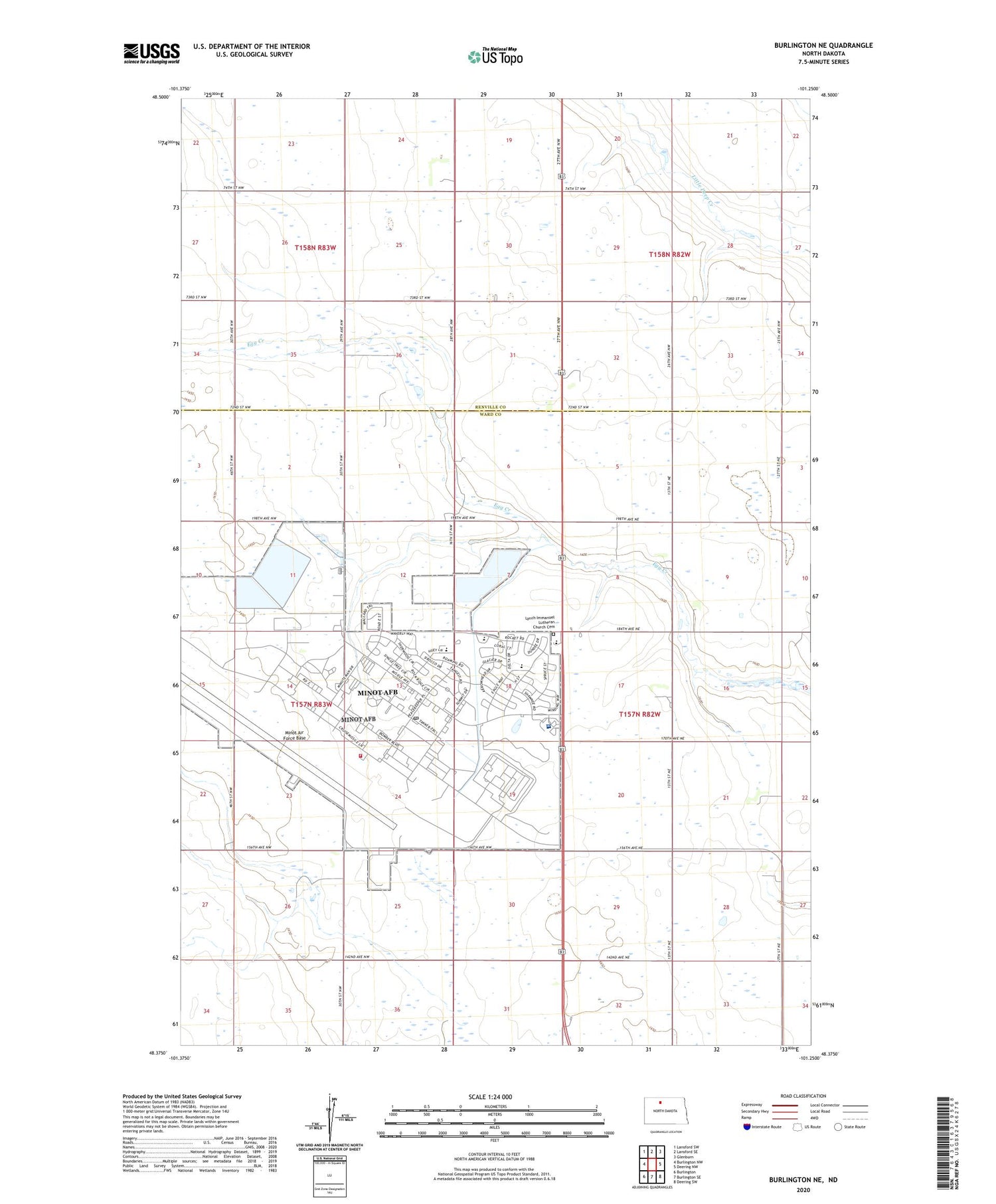 Burlington NE North Dakota US Topo Map Image