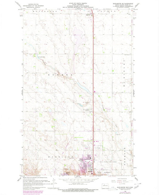 Classic USGS Burlington SE North Dakota 7.5'x7.5' Topo Map Image