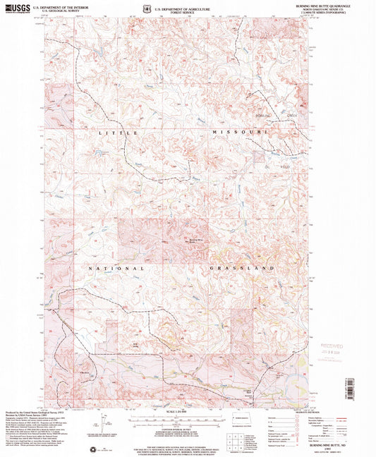 Classic USGS Burning Mine Butte North Dakota 7.5'x7.5' Topo Map Image
