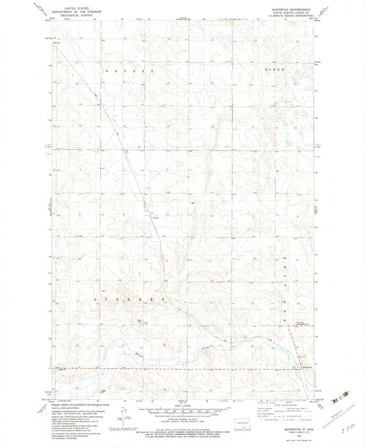 Classic USGS Burnstad North Dakota 7.5'x7.5' Topo Map Image