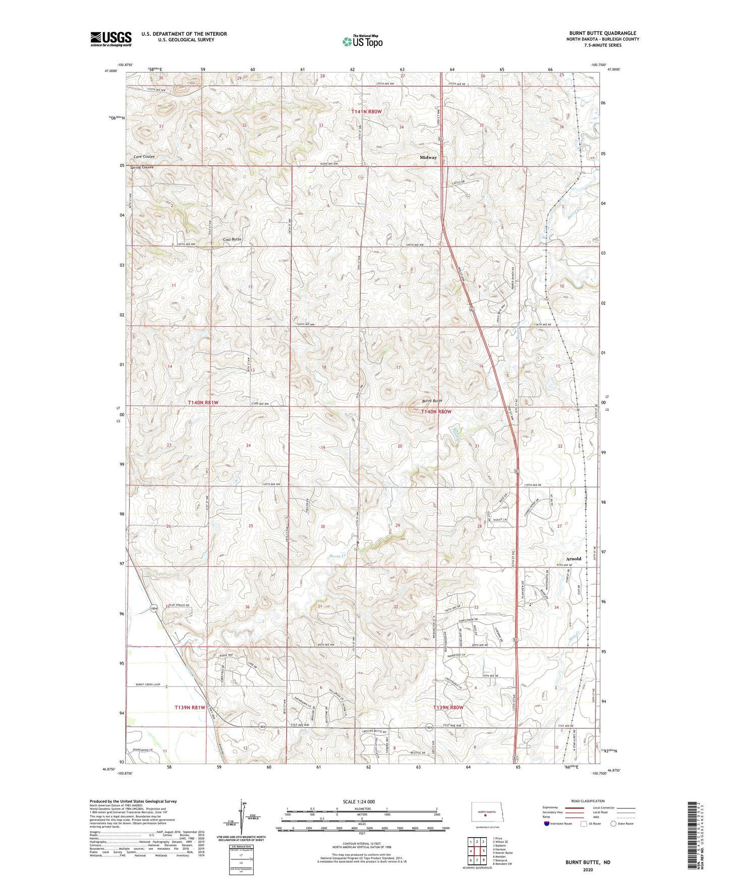 Burnt Butte North Dakota US Topo Map Image