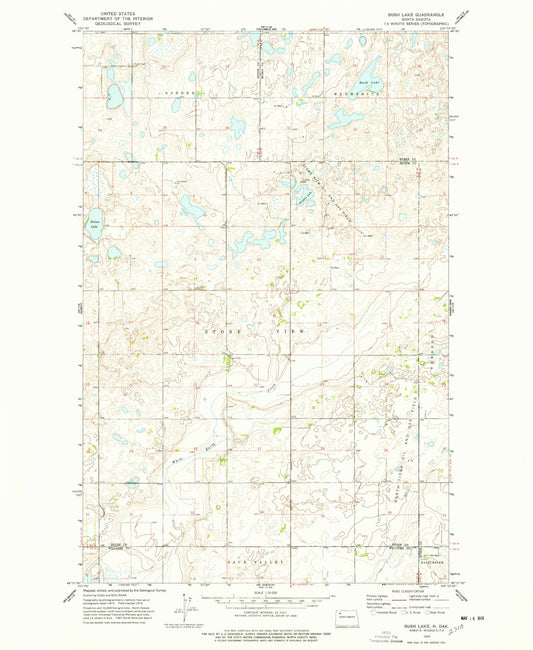 Classic USGS Bush Lake North Dakota 7.5'x7.5' Topo Map Image