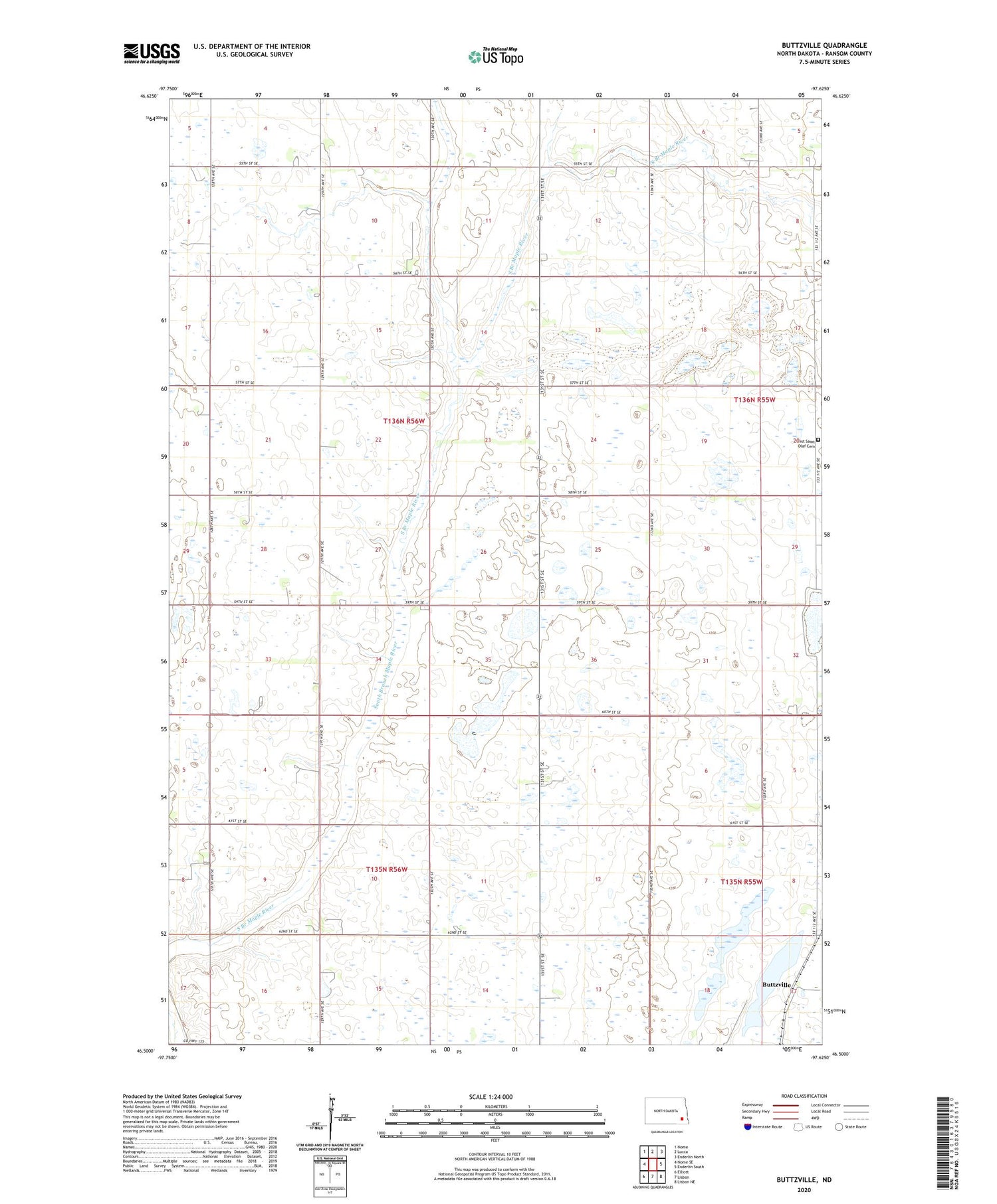Buttzville North Dakota US Topo Map Image