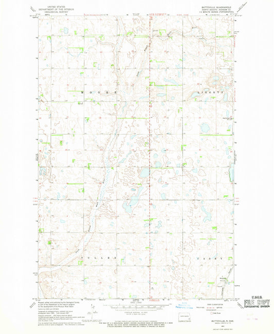 Classic USGS Buttzville North Dakota 7.5'x7.5' Topo Map Image