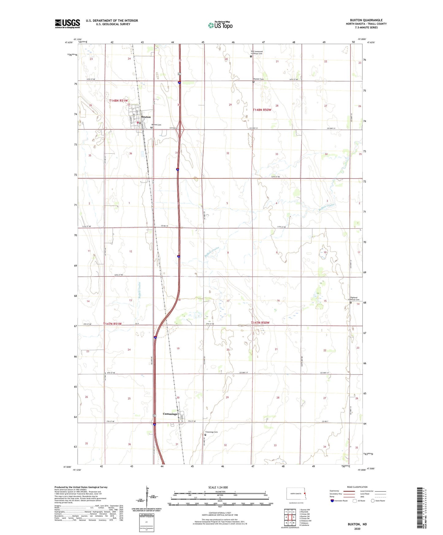Buxton North Dakota US Topo Map Image