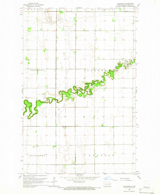 Classic USGS Caledonia North Dakota 7.5'x7.5' Topo Map Image