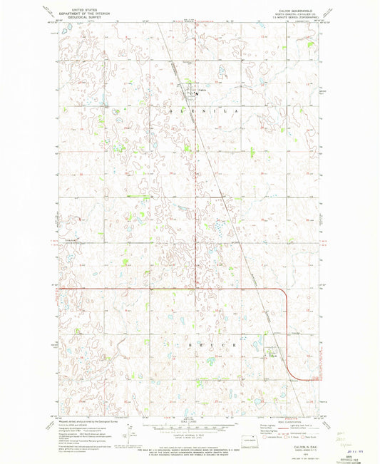 Classic USGS Calvin North Dakota 7.5'x7.5' Topo Map Image