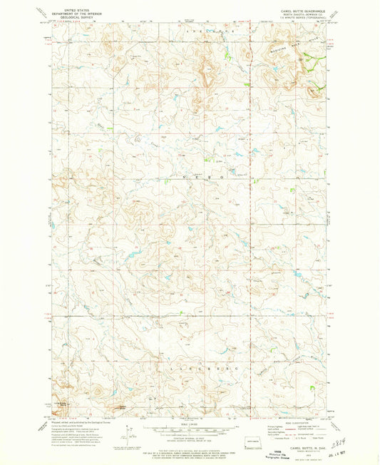 Classic USGS Camel Butte North Dakota 7.5'x7.5' Topo Map Image