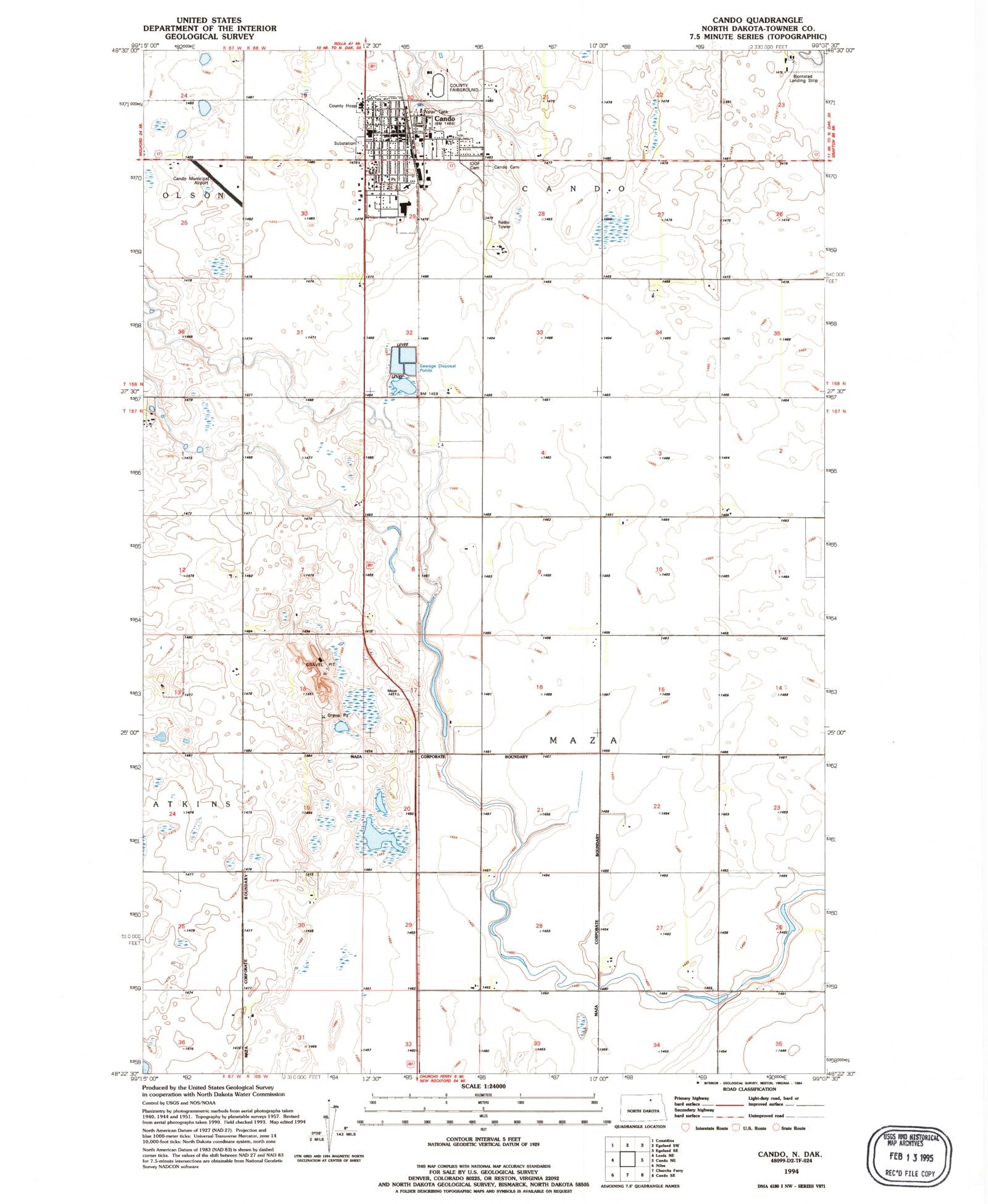 Classic USGS Cando North Dakota 7.5'x7.5' Topo Map MyTopo Map Store