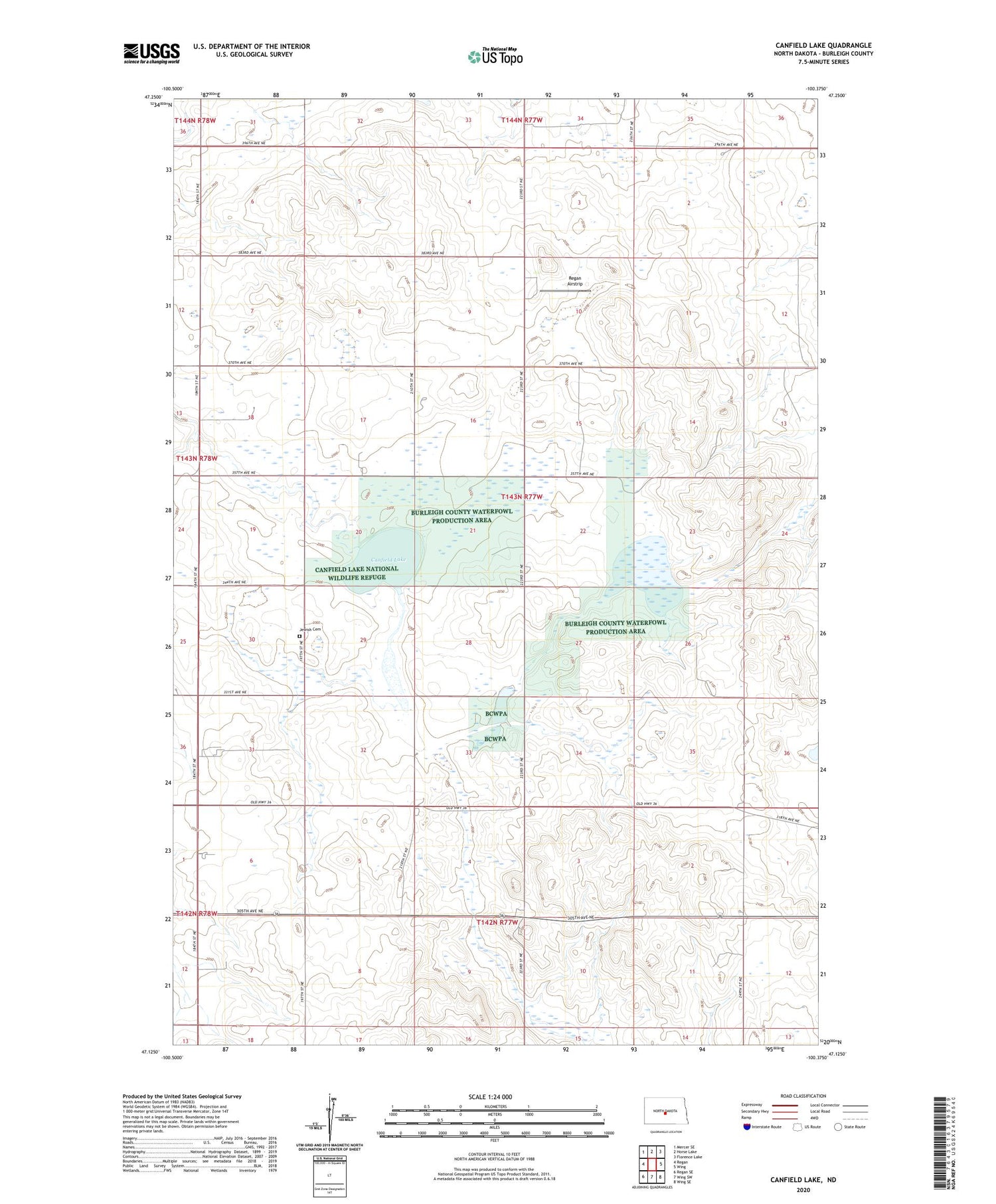 Canfield Lake North Dakota US Topo Map Image