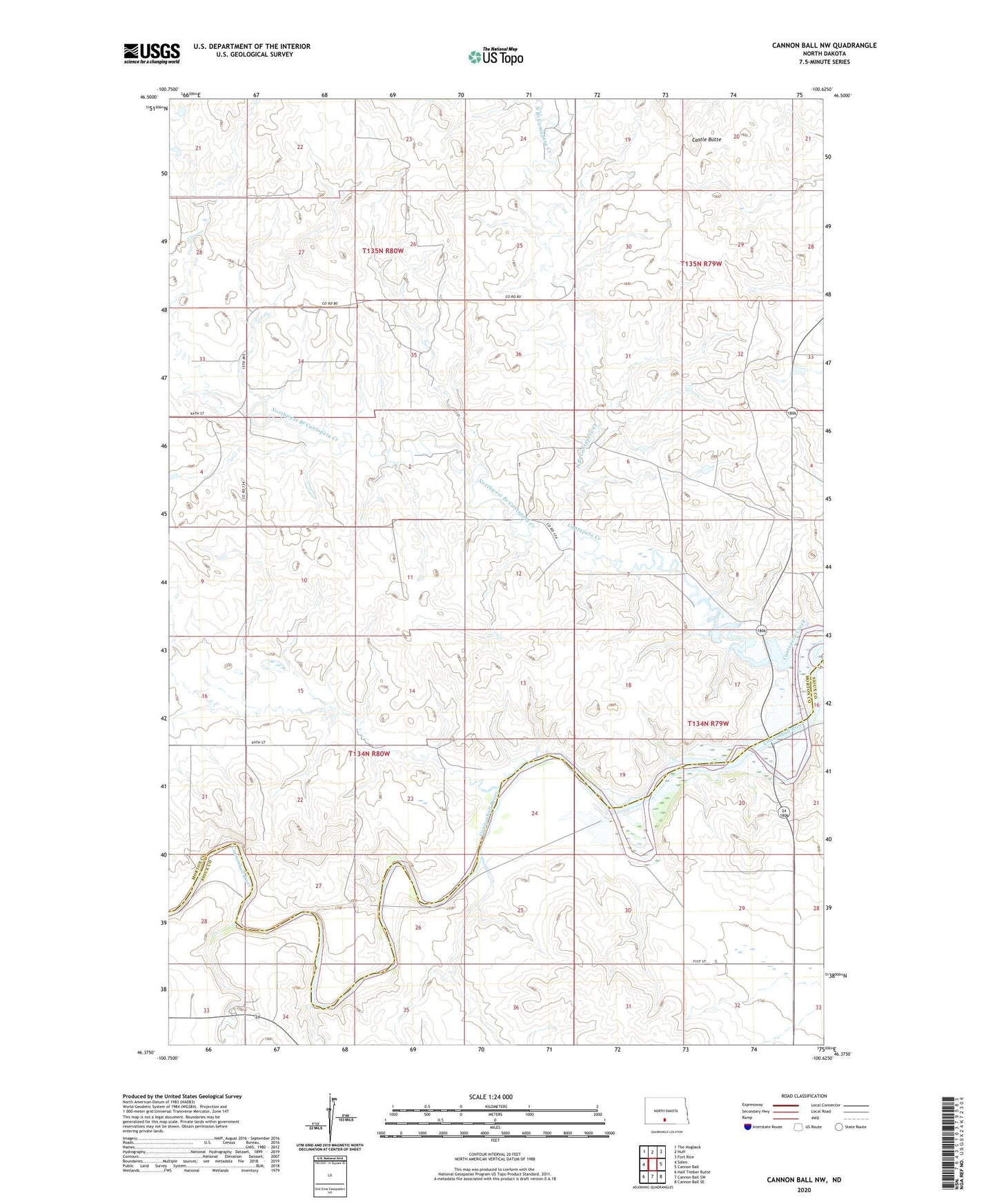 Cannon Ball NW North Dakota US Topo Map Image
