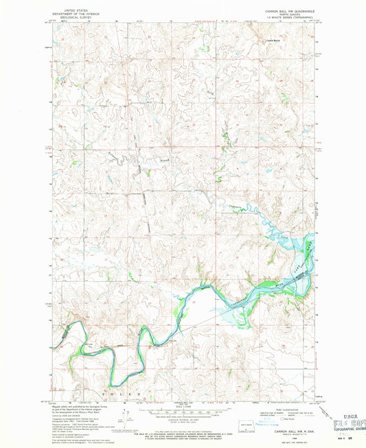 Classic USGS Cannon Ball NW North Dakota 7.5'x7.5' Topo Map Image