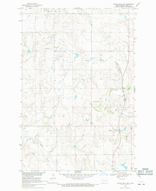 Classic USGS Cannon Ball SW North Dakota 7.5'x7.5' Topo Map Image