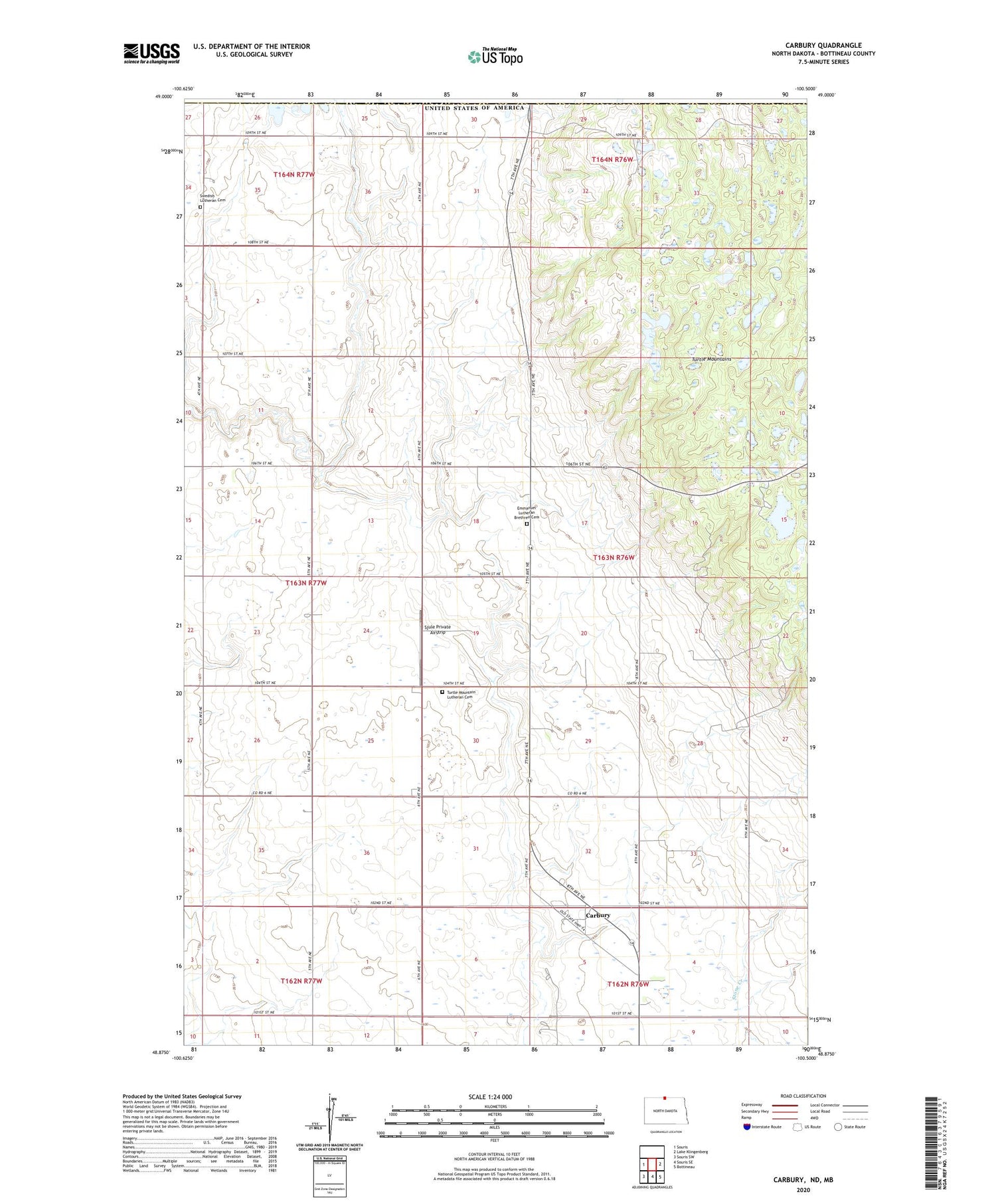 Carbury North Dakota US Topo Map Image