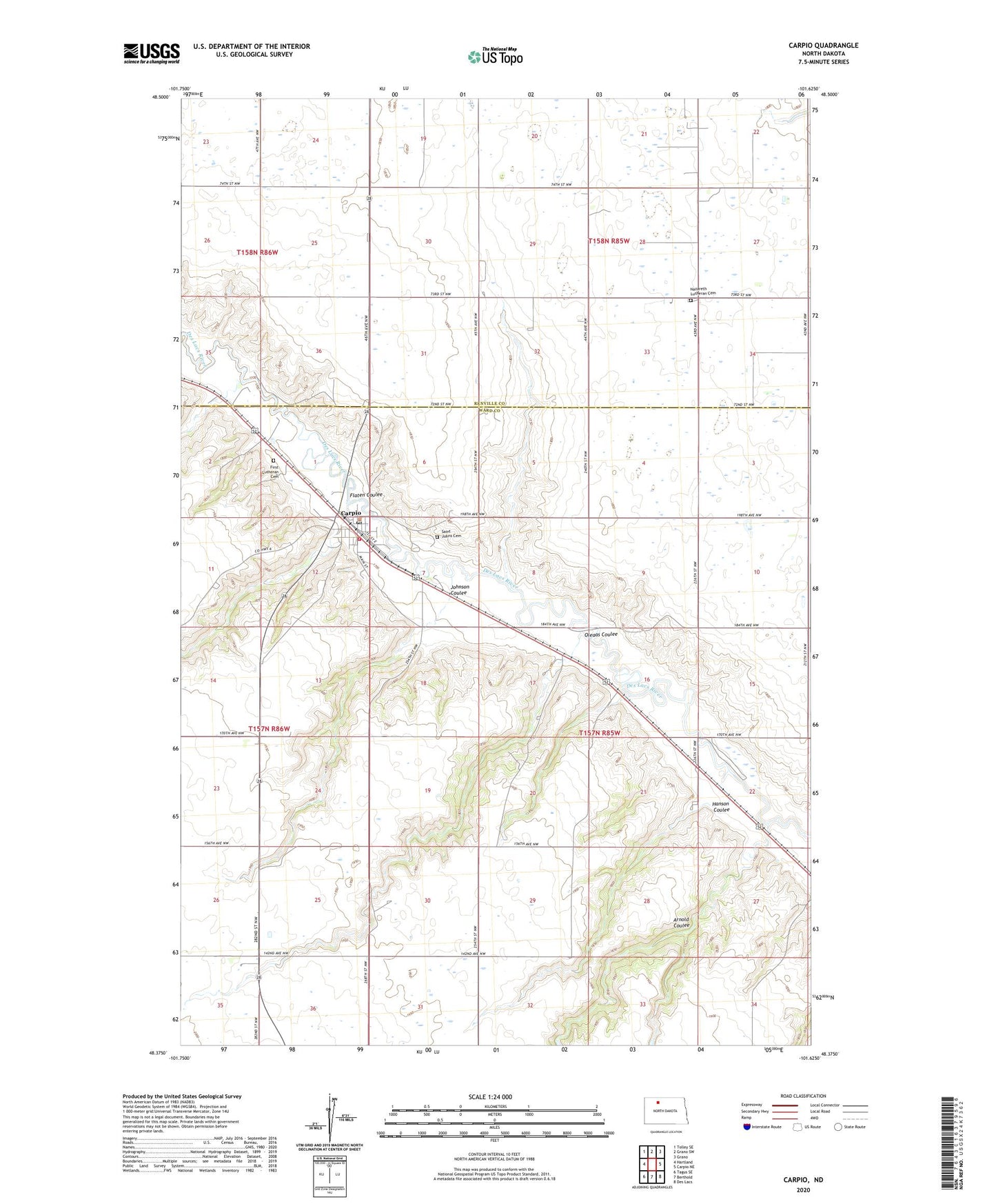 Carpio North Dakota US Topo Map Image