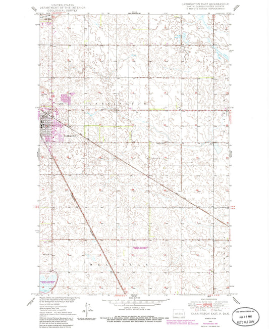 Classic USGS Carrington East North Dakota 7.5'x7.5' Topo Map Image