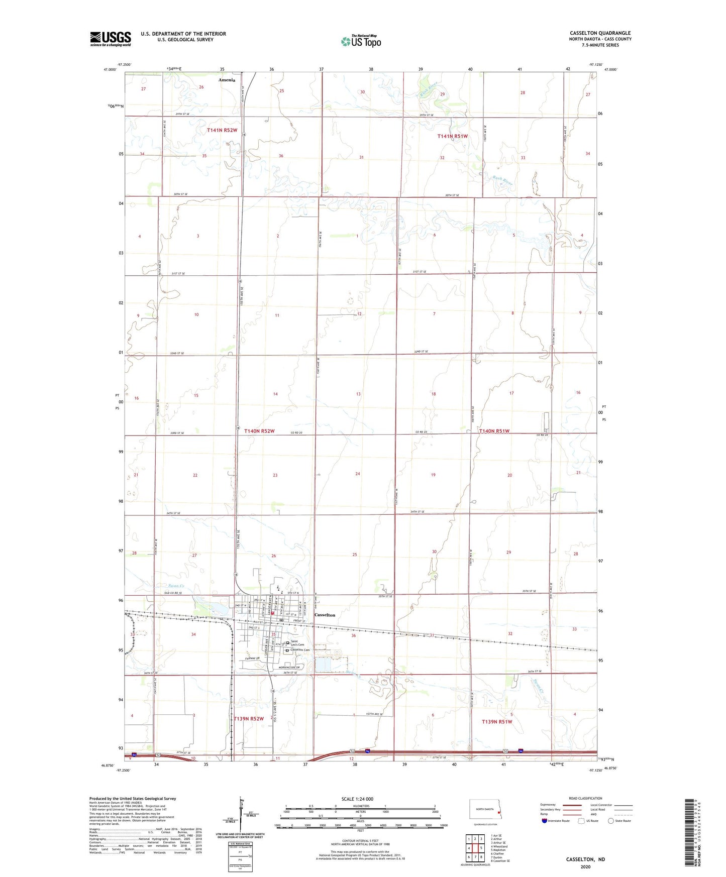 Casselton North Dakota US Topo Map Image