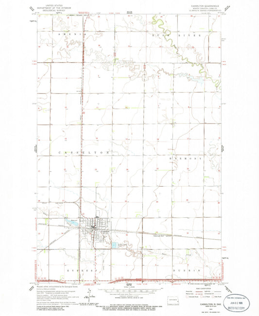 Classic USGS Casselton North Dakota 7.5'x7.5' Topo Map Image