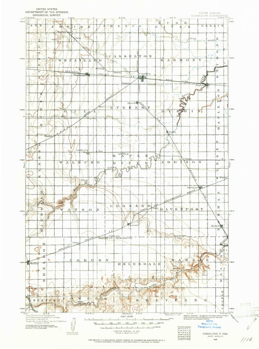 Historic 1895 Casselton North Dakota 30'x30' Topo Map Image