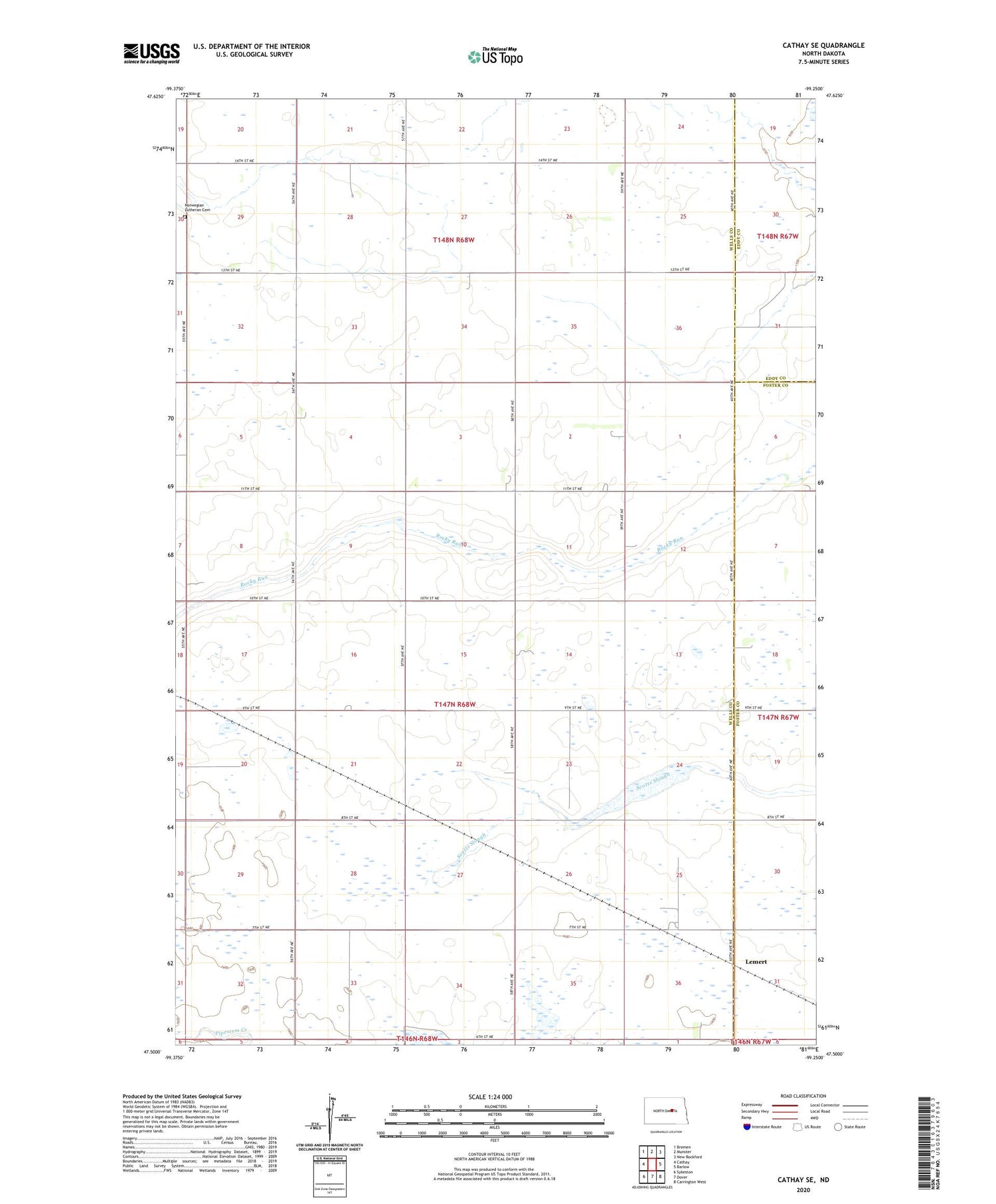 Cathay SE North Dakota US Topo Map Image