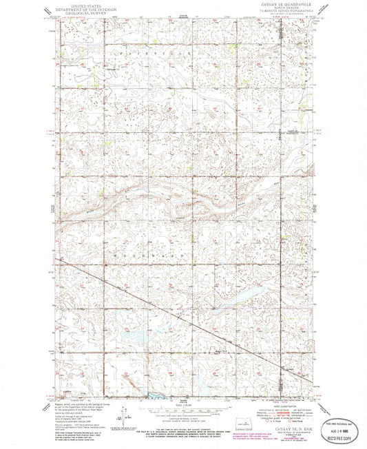 Classic USGS Cathay SE North Dakota 7.5'x7.5' Topo Map Image