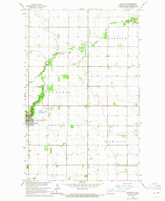 Classic USGS Cavalier North Dakota 7.5'x7.5' Topo Map Image