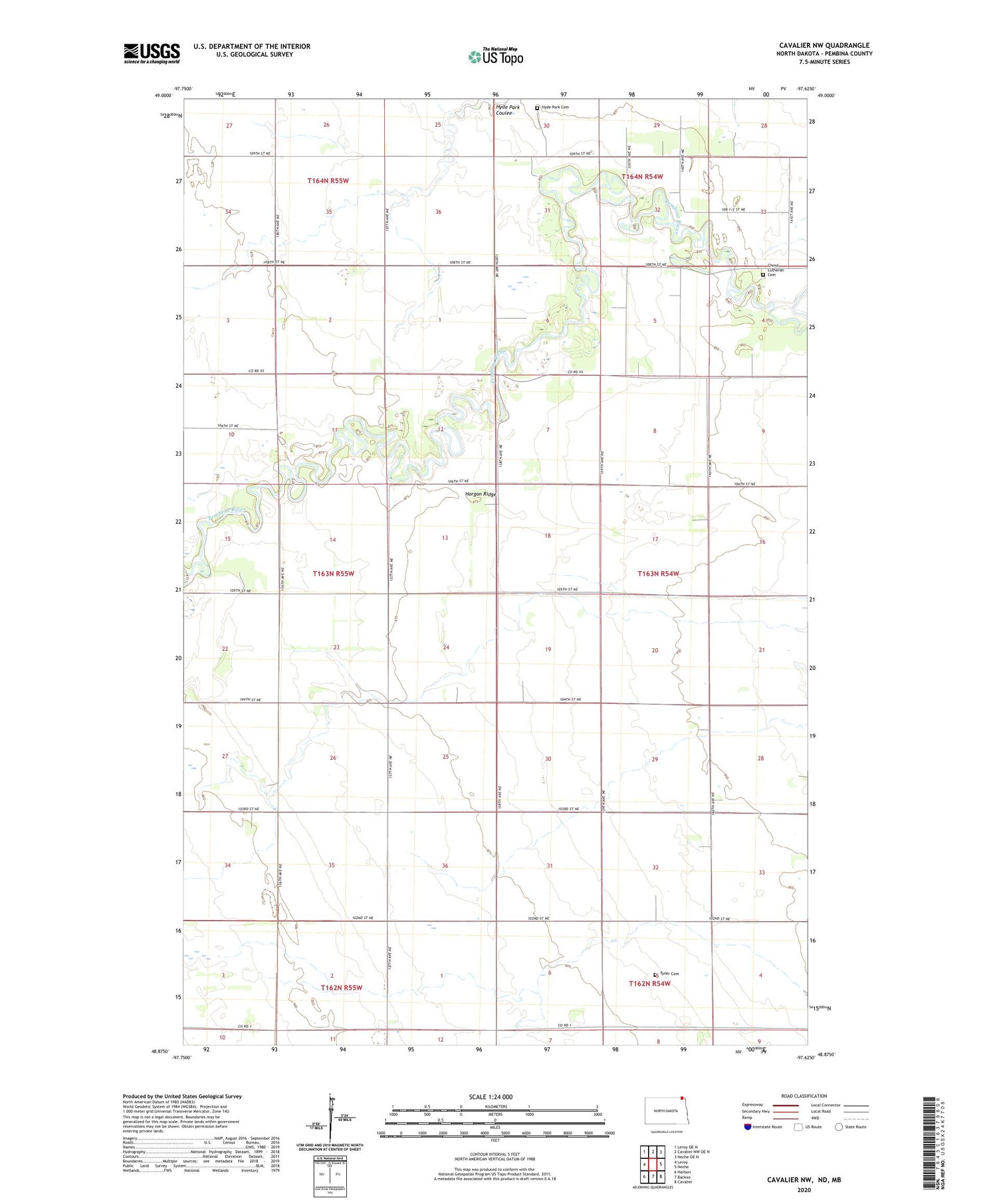Cavalier NW North Dakota US Topo Map Image