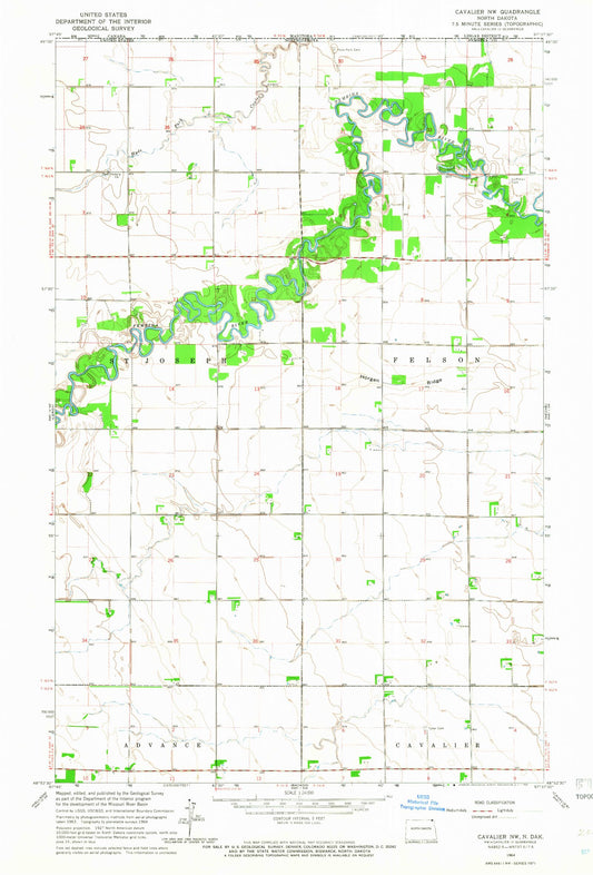 Classic USGS Cavalier NW North Dakota 7.5'x7.5' Topo Map Image