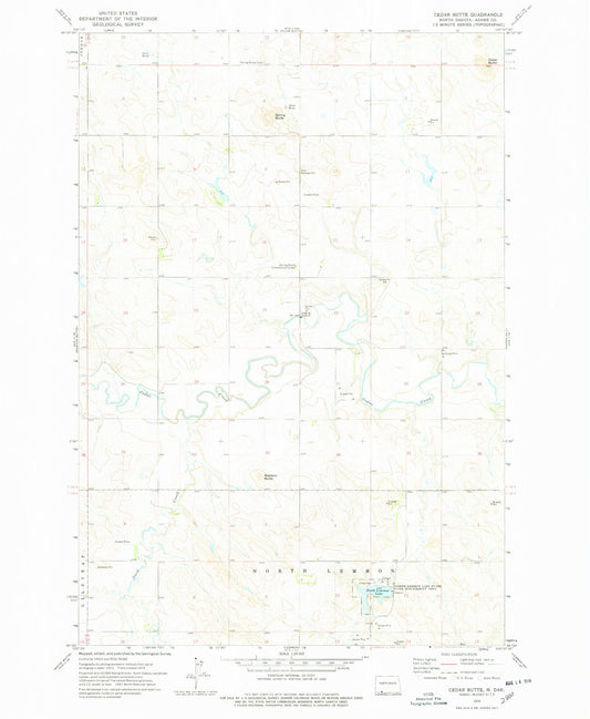 Classic USGS Cedar Butte North Dakota 7.5'x7.5' Topo Map Image