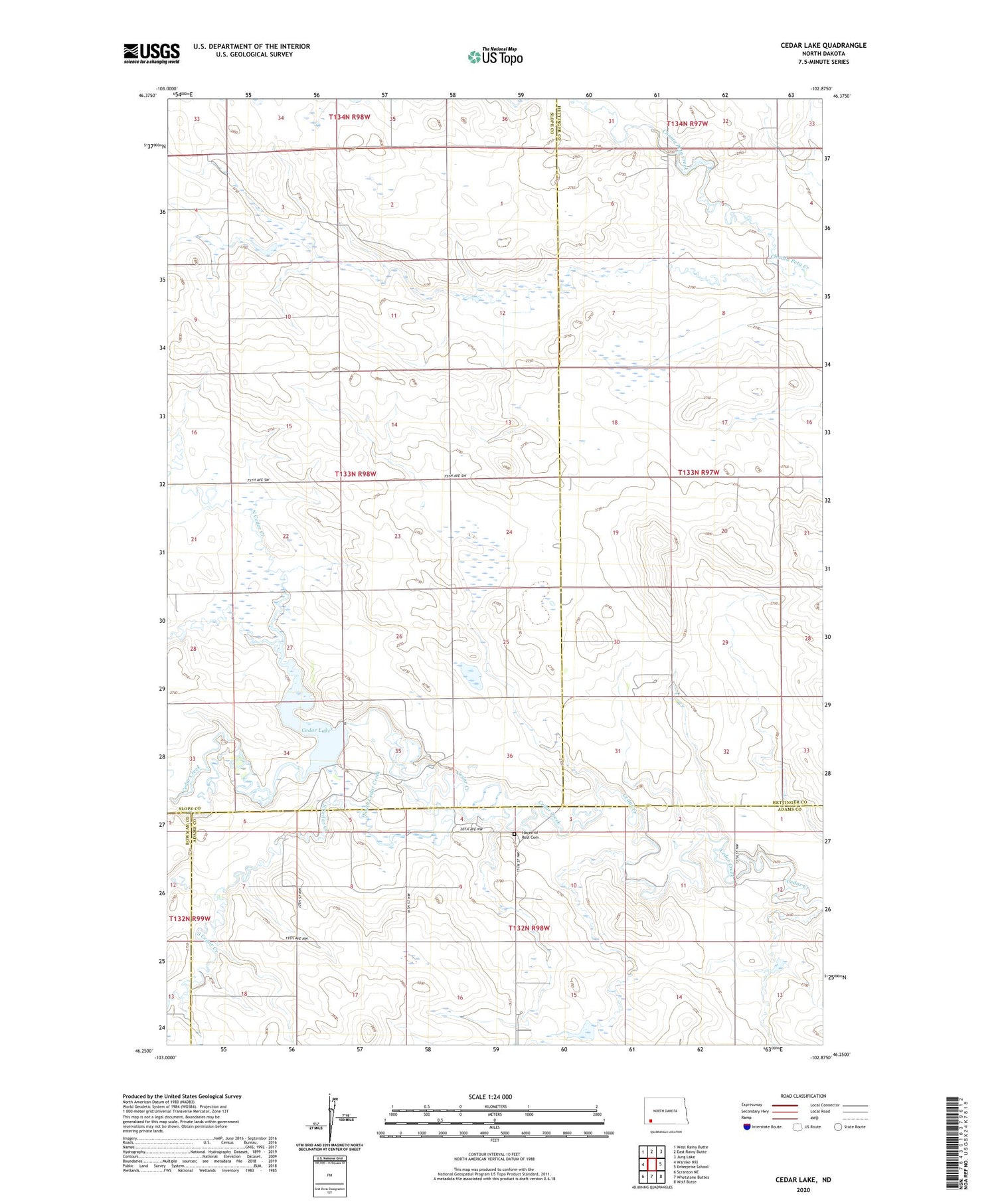 Cedar Lake North Dakota US Topo Map Image