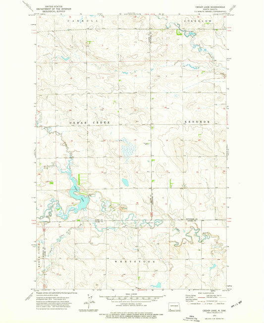 Classic USGS Cedar Lake North Dakota 7.5'x7.5' Topo Map Image