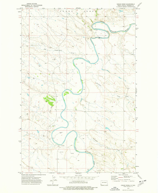 Classic USGS Cedar Ridge North Dakota 7.5'x7.5' Topo Map Image