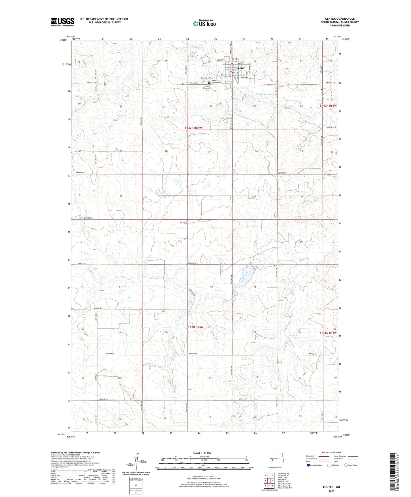 Center North Dakota US Topo Map Image
